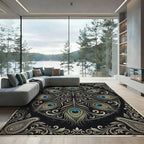 Elegant Peacock Feather Mandala Medallion Rug