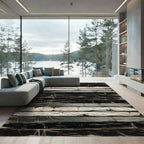 Distressed Black White Horizontal Wood Texture Rug