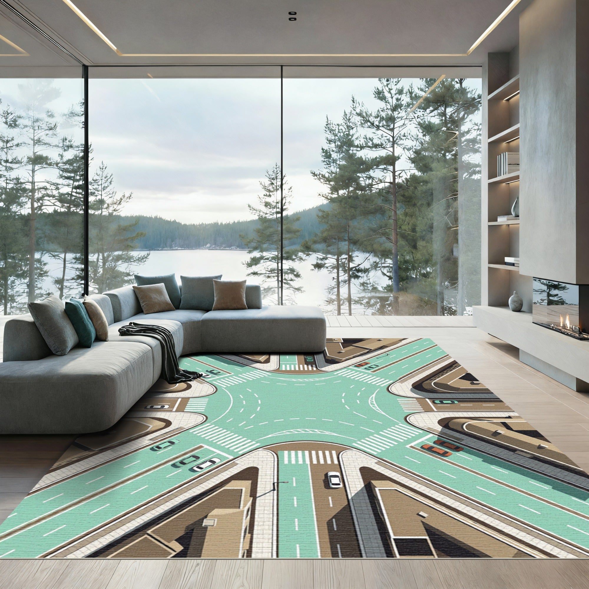Modern Geometric Urban Intersection View Rug