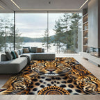 Exotic Leopard Face Sunburst Collage Rug