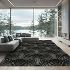 Art Deco Black Fan Shell Arrangement Rug