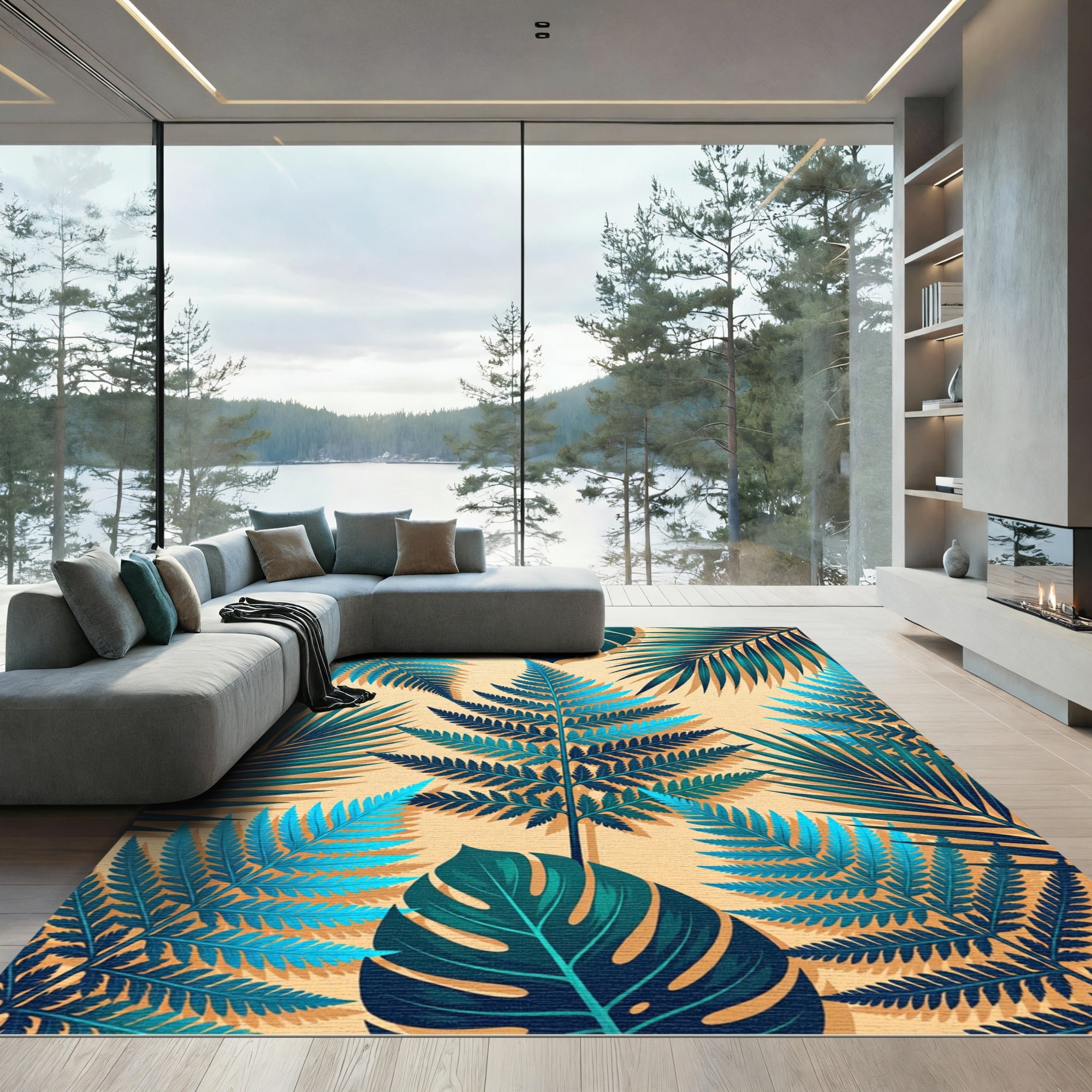 Lush Tropical Ferns and Botanical Leaves Rug