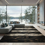 Distressed Black White Wood Grain Rug