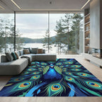 Vibrant Peacock Feather Eye Display Rug