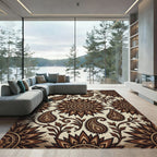 Sepia Floral Mandala and Paisley Art Rug