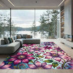 Elegant Purple Clematis Botanical Floral Rug