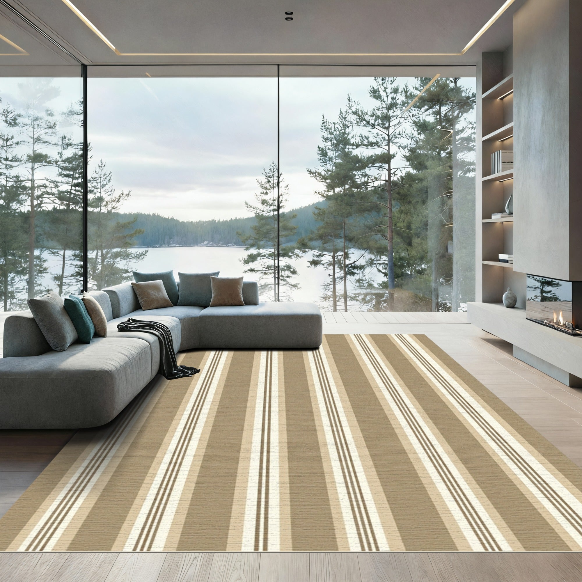 Earthy Neutral Vertical Stripe Rug