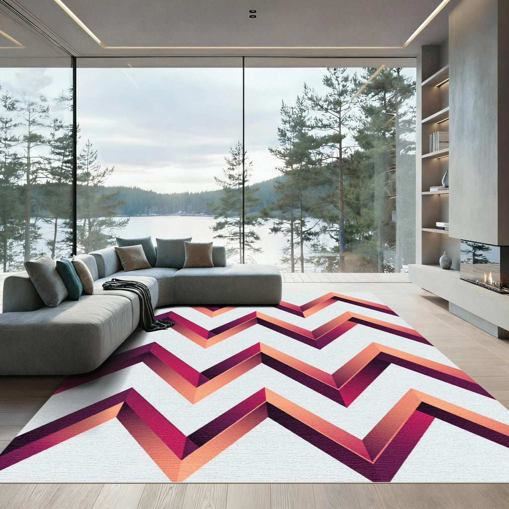 Vibrant Magenta Orange Chevron Rug