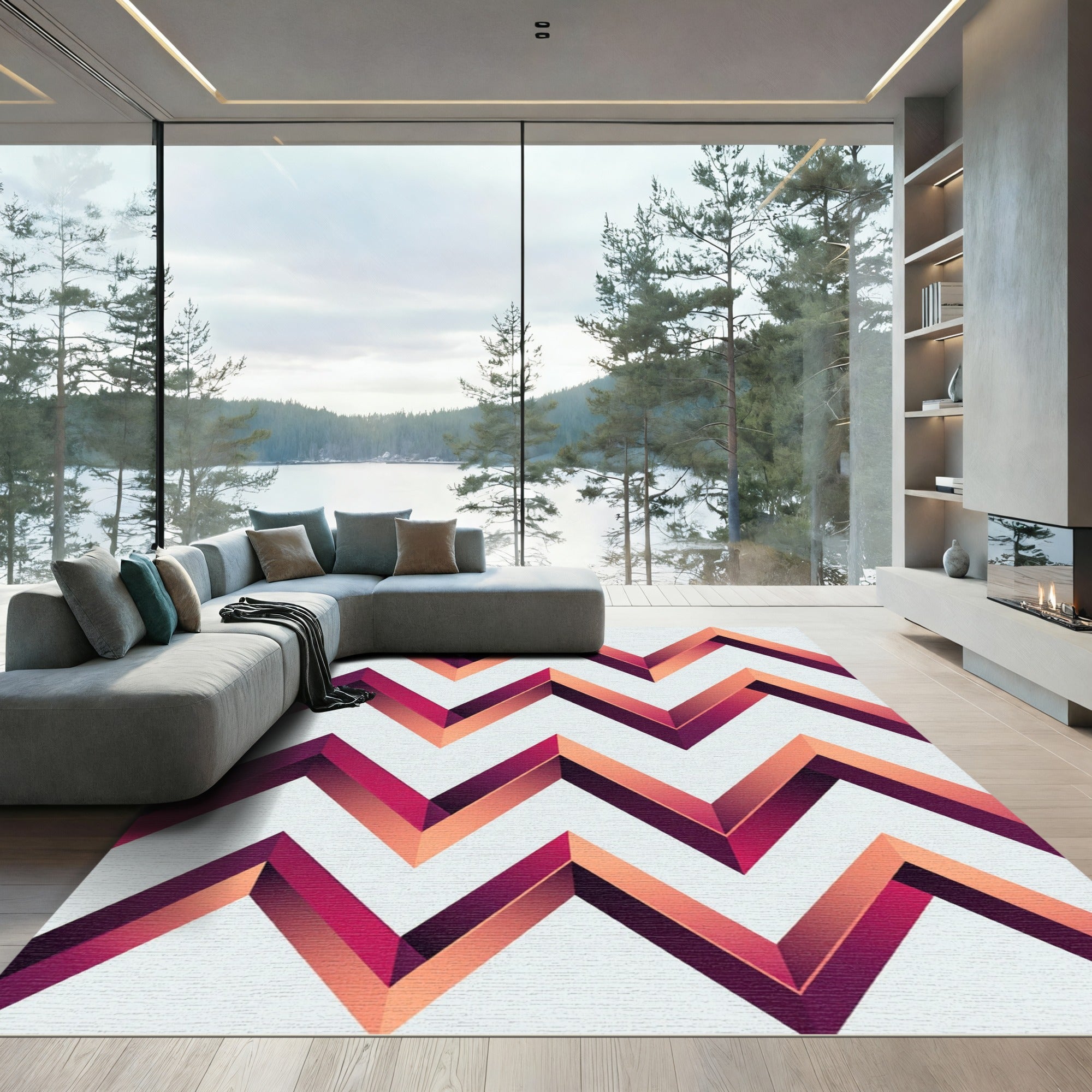 Vibrant Magenta Orange Chevron Rug