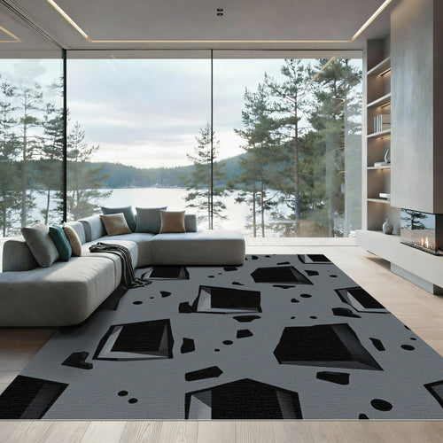Abstract Gray Cutout Geometric Grid Rug