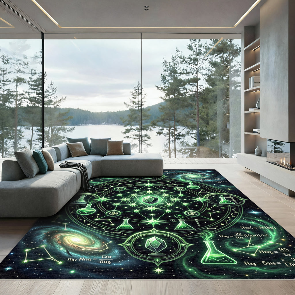 Luminous Green Cosmic Alchemy Crystal Rug