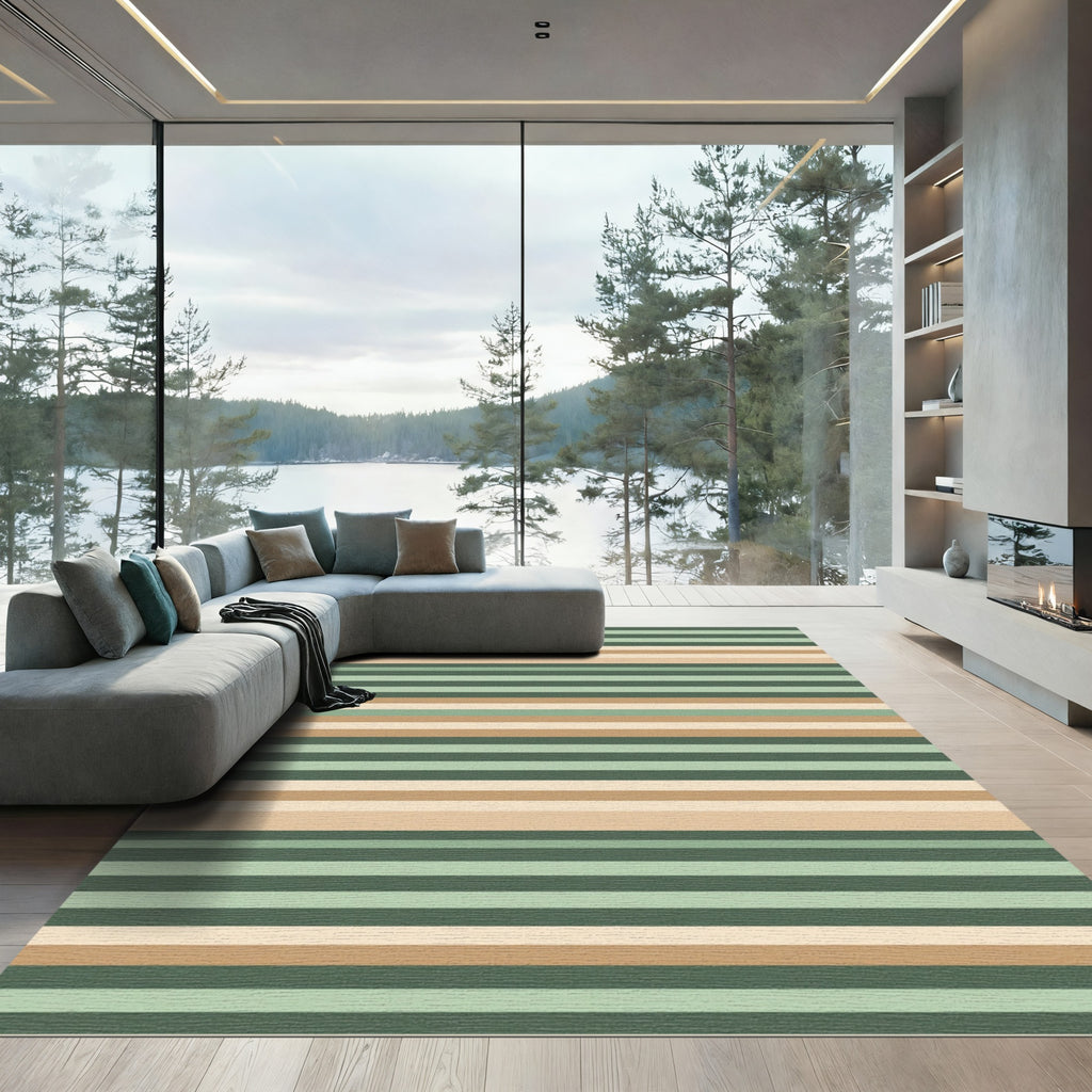 Sage and Tan Horizontal Striped Rug