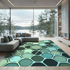 Earthy Green Hexagon Grid Rug