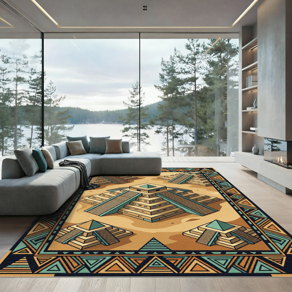 Aztec Gold Pyramids Earth Tone Geometric Rug