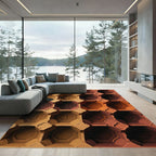 Warm Earthy Tones Geometric Hexagon Grid Rug