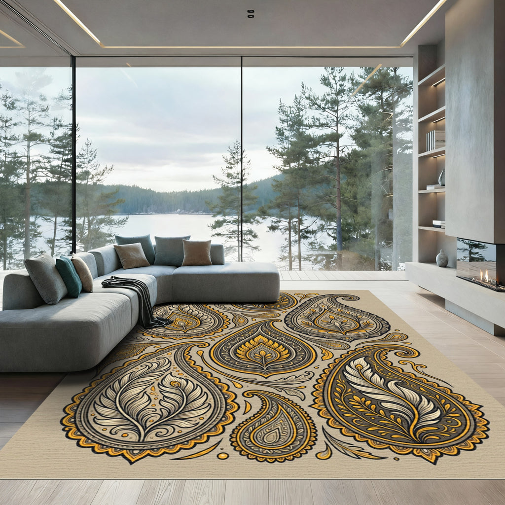 Golden Leaf Paisley Compositions Rug
