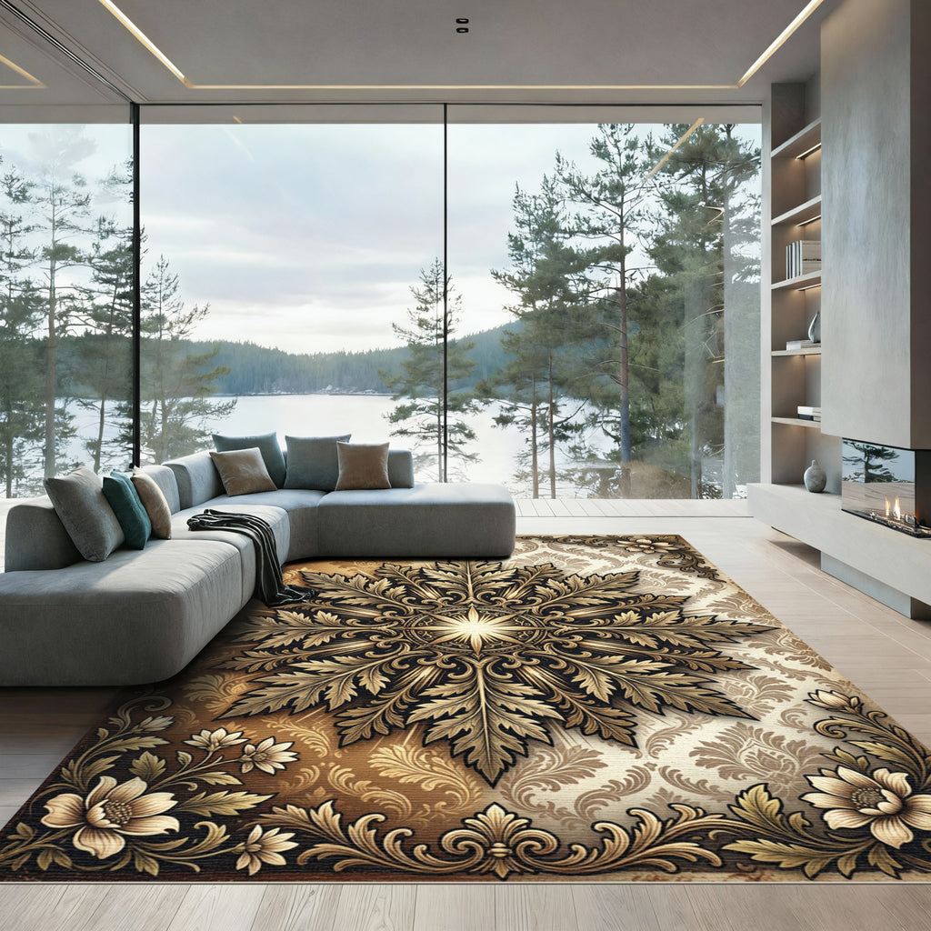 Ornate Golden Floral Medallion Radiance Rug