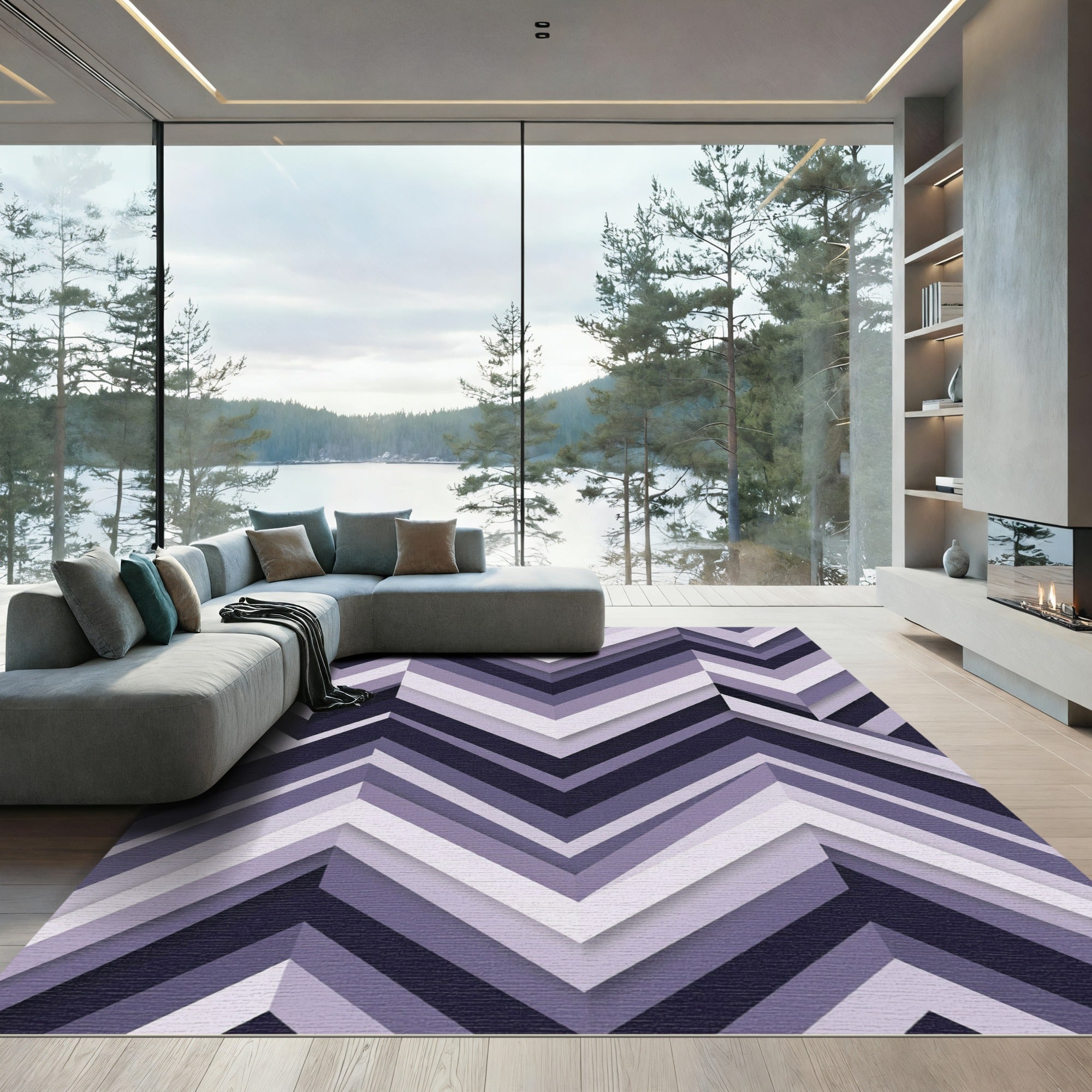 Modern Purple Geometric Chevron Art Rug