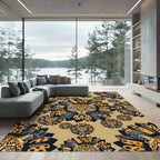 Leopard Face Sunburst Teal Gray Rug