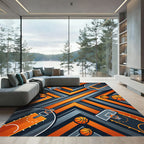 Modern Geometric Orange Basketball Court Rug