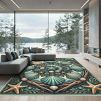 Coastal Teal Shell And Starfish Mandala Rug