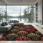 Art Deco Red Gold Fan Rug