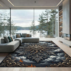 Celestial Silver Ornate Sunburst Floral Rug