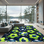 Energetic Neon Lime Soccer Ball Graphic Rug