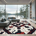 Black Red Celestial Cat Constellation Rug