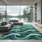 Ethereal Teal Ocean Wave Sea Ripples Rug