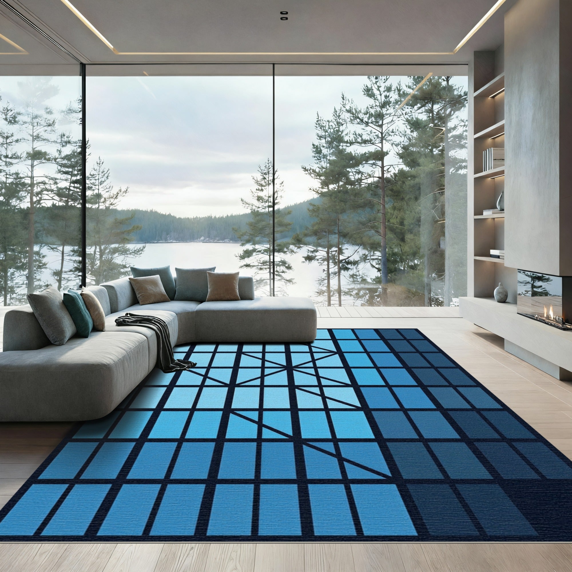 Gradient Blue Geometric Window Rug
