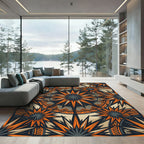 Angular Sunburst Geometric Orange Charcoal Rug