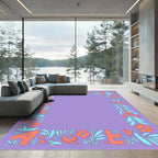 Coral Orange Floral Border With Letters Rug