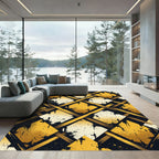 Gold Black Geometric Diamond Weave Rug
