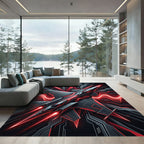 Futuristic Crimson Cyberpunk Fighter Jet Art Rug