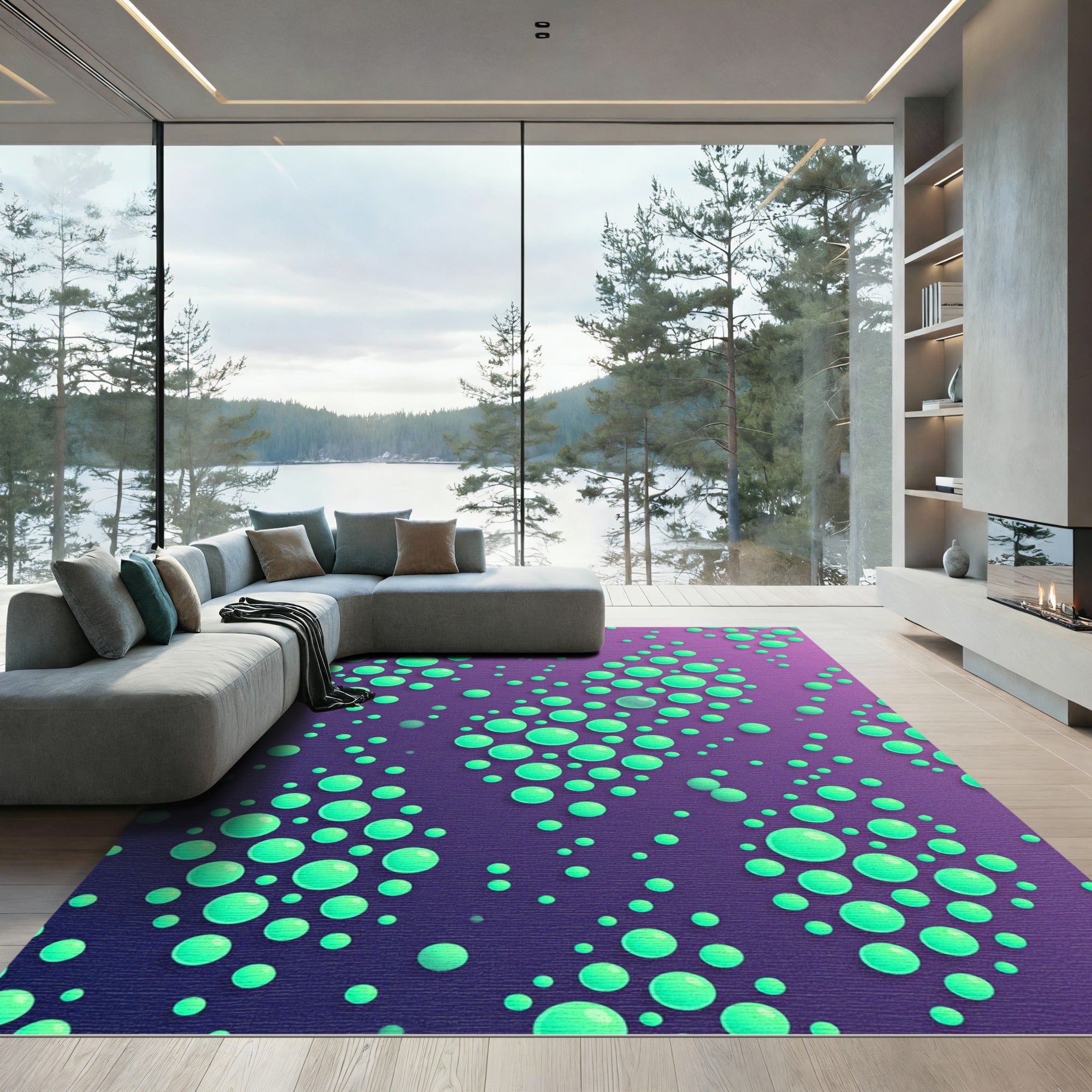 Aqua Dots on Purple Gradient Rug
