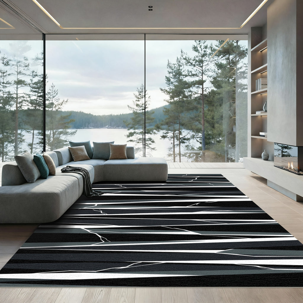 Monochromatic Abstract Jagged Lines Rug