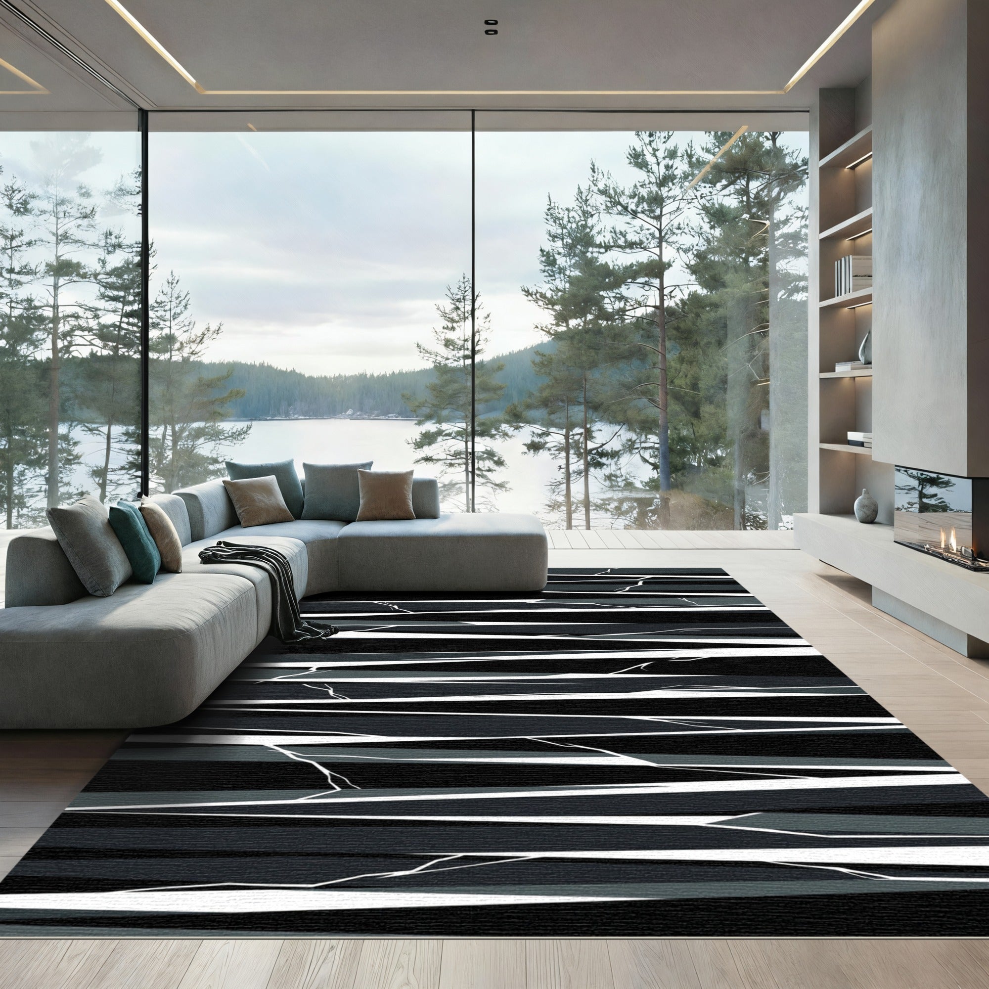 Monochromatic Abstract Jagged Lines Rug