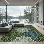 Emerald Green Floral Palmette Medallion Rug