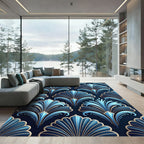Elegant Blue Golden Art Deco Fan Rug