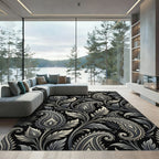 Monochromatic Paisley Floral Scroll Rug