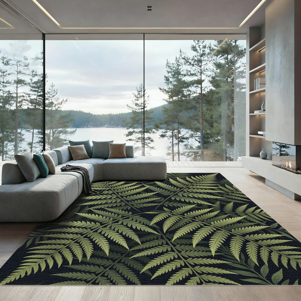Forest Green Fern Frond Repeats Rug