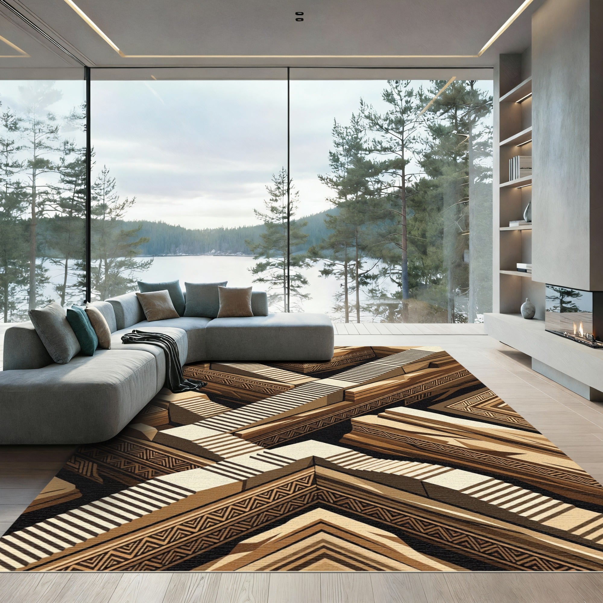 Earthy Geometric Steps Illusion Rug