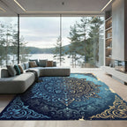 Elegant Navy Golden Floral Medallion Rug