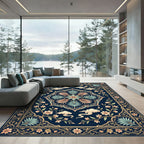 Midnight Floral Medallion with Serene Clouds Rug
