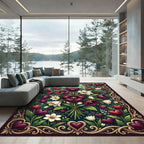 Deep Burgundy Floral Heart Garden Rug