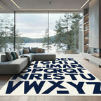 Navy Alphabet Typographic Minimalist Statement Rug