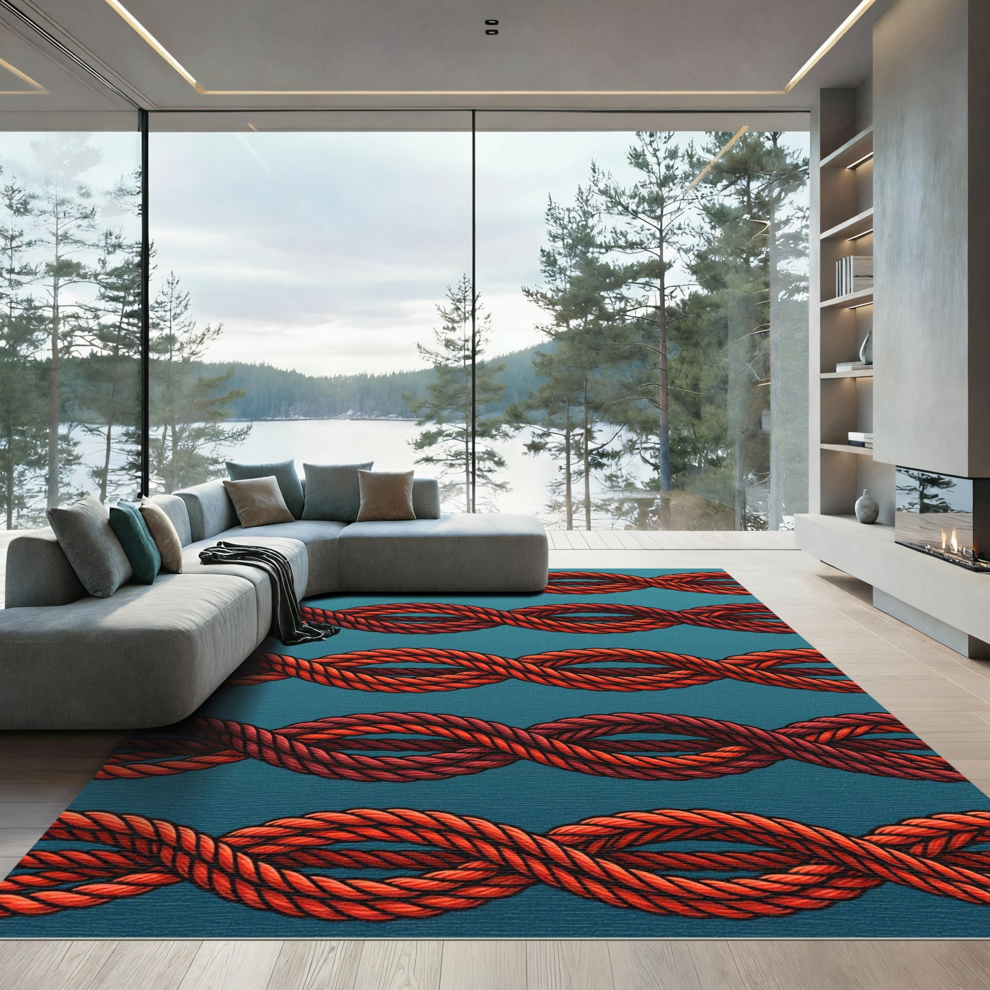 Crimson Braided Rope Pattern Rug