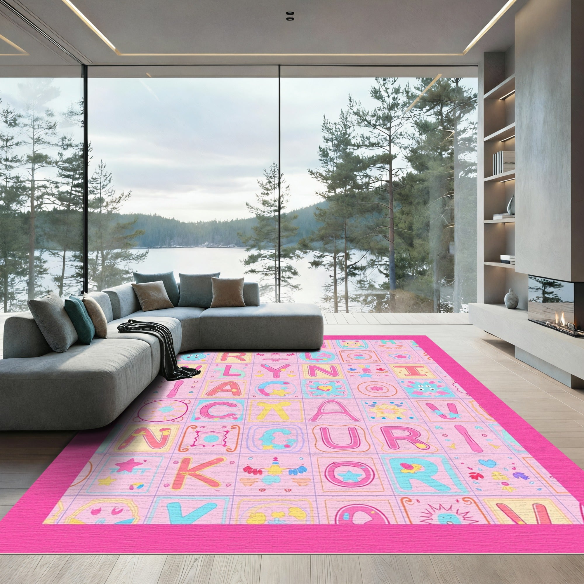 Whimsical Alphabet Blocks Pastel Pink Rug