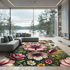 Vintage Blush Anemone Garden Floral Rug